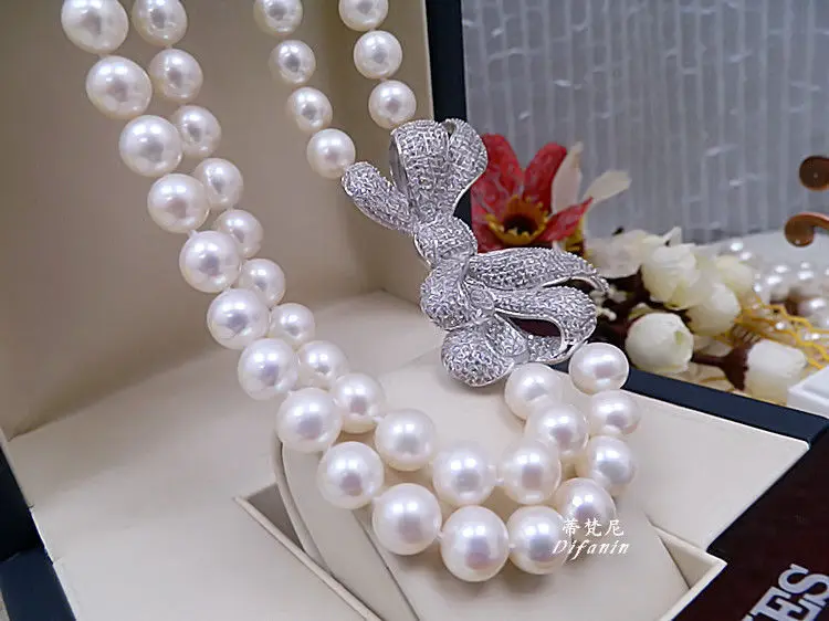 barato Duplo Vertentes 9-10mm Mar Do Sul Branco Pérola Colar 20