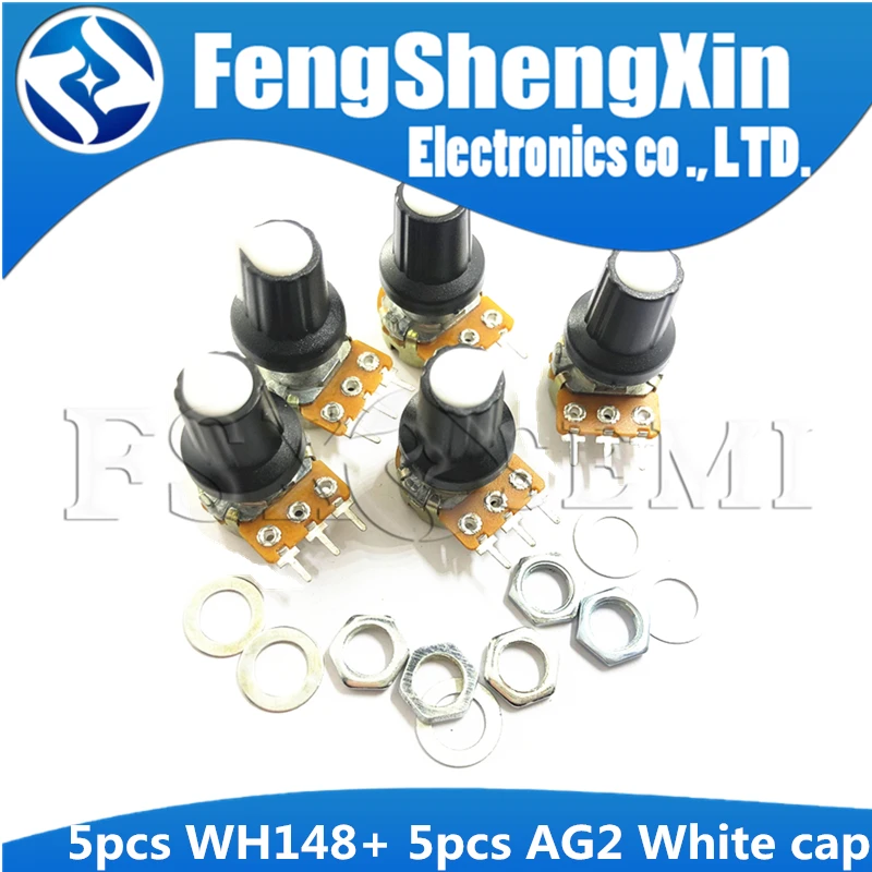 5sets WH148 B1K B2K B5K B10K B20K B50K B100K B250K B500K B1M 3pin 15mm 1K 2K 5K 10K 20K 50K 100K 500K 1M for Arduino +AG2 cap