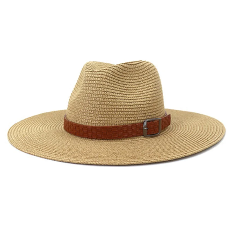 

summer straw hats men caps panama big brim 11cm band jazz caps solid white black khaki coffee outdoor sun protection women hats
