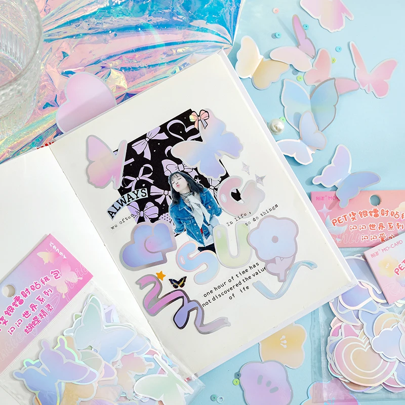 СВЕРКАЮЩИЕ СЕРЕБРЯНЫЕ стикеры Dimi с изображением бабочек и алфавита