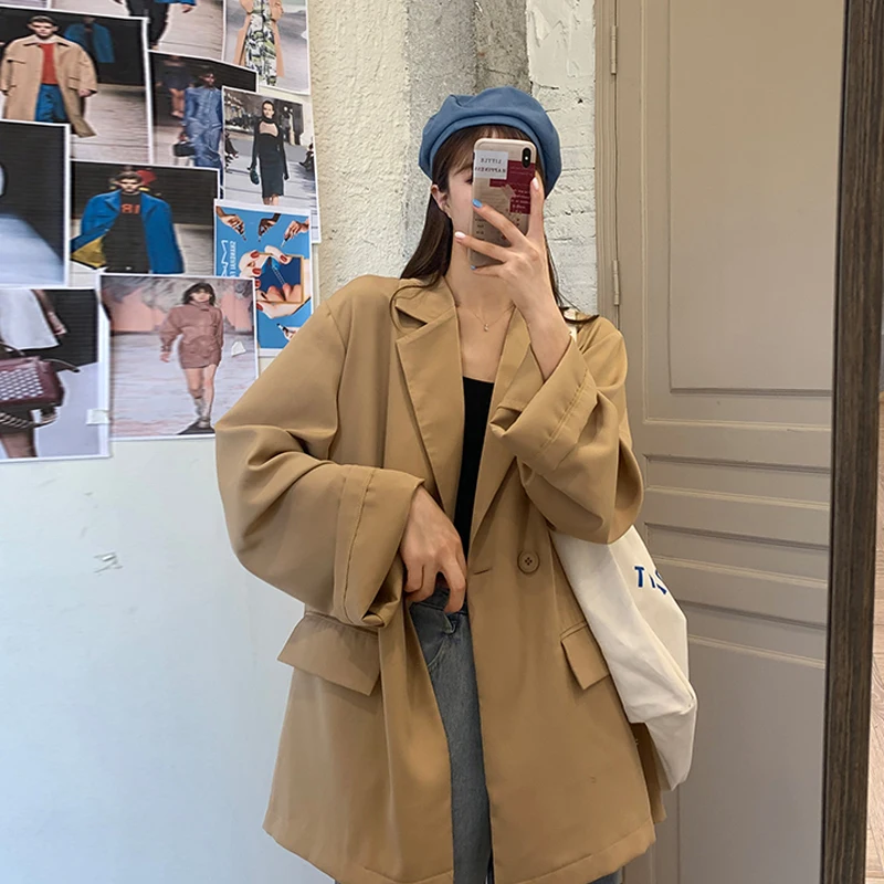 Женский Повседневный пиджак GOOHOJIO средней длины с длинным рукавом большой размер