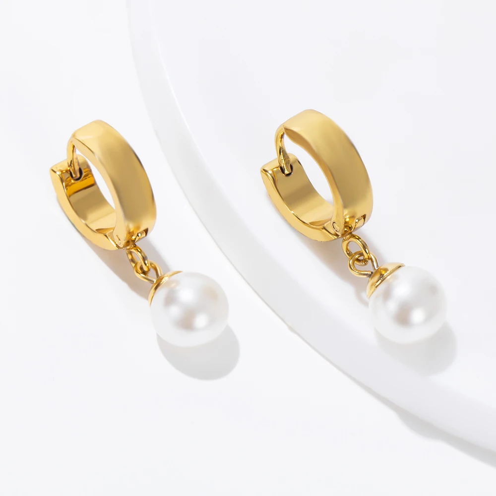 Стильные Новые висячие серьги из нержавеющей стали с имитацией жемчуга