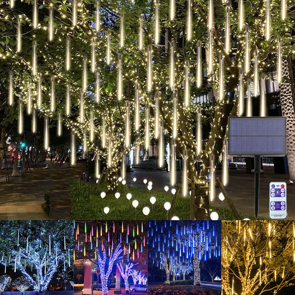 

LED Christmas Meteor Shower Lights Waterproof Solar Powered Shower Rain String Lights Fairy Lights for Garden Yard Wedding Decor