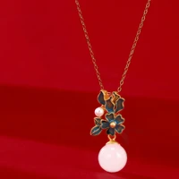 chinese style enamel color elegant female charm pearl hotan white jade stone pendants necklaces vintage minorities jewelry