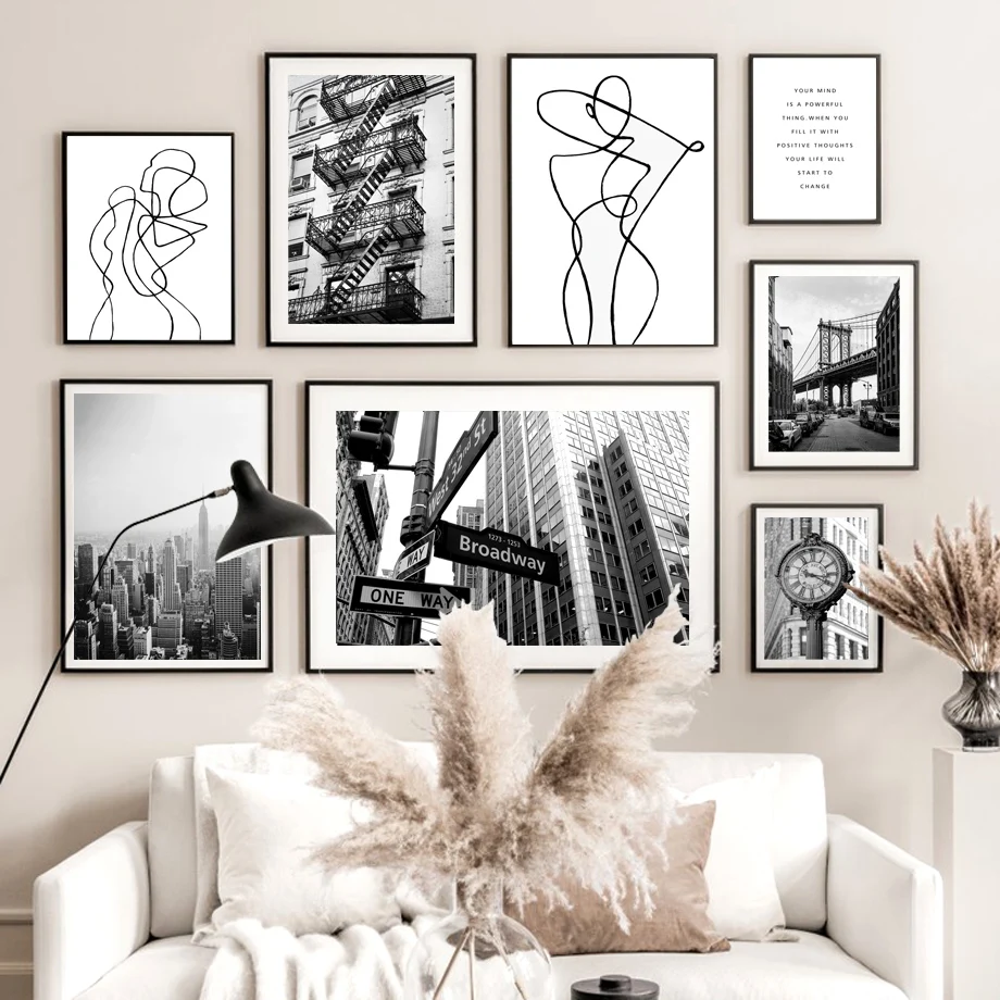 

New York City Building Bridge Broadway Clock Nordic Vintage Poster Wall Art Print Canvas Painting Decor Pictures For Living Room