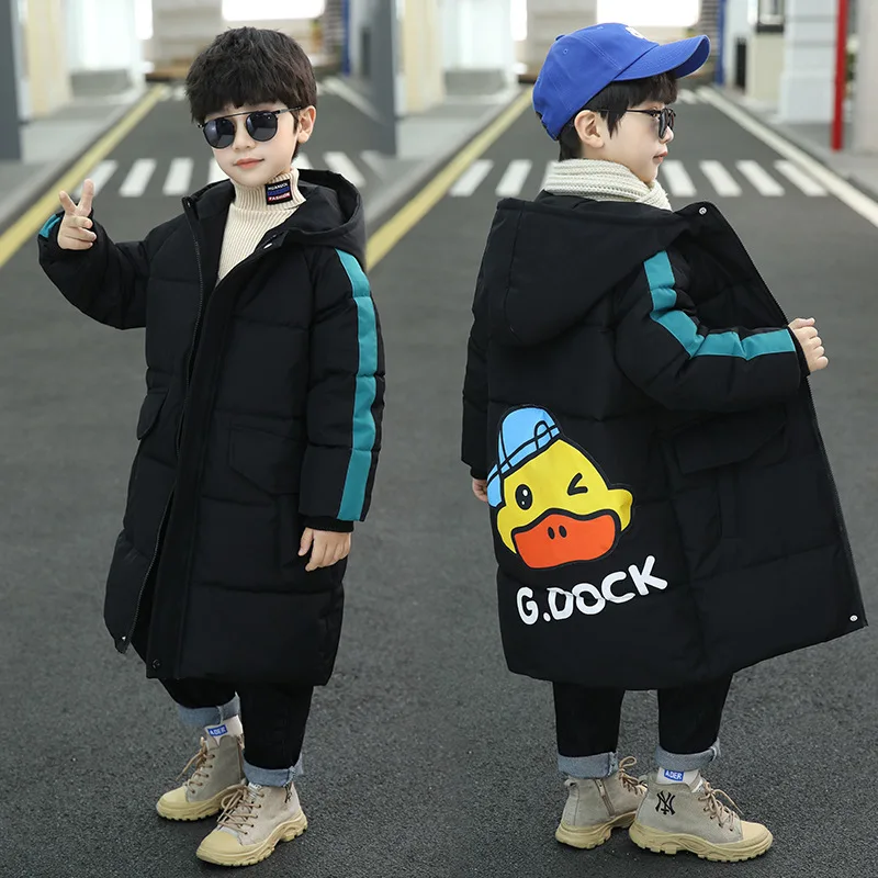 

Fshion printing Cartoon duck Children's coat boys cotton coat winter Hooded thickened long coat to keep warm Boys padded jacket
