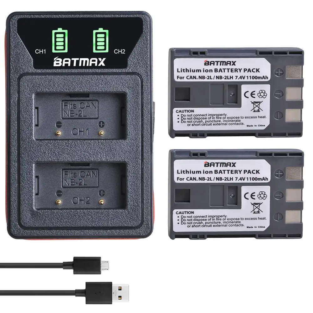 Batmax NB-2L NB-2LH NB2L Камера Батарея + Новый светодиодный USB Dual Зарядное устройство с Тип C