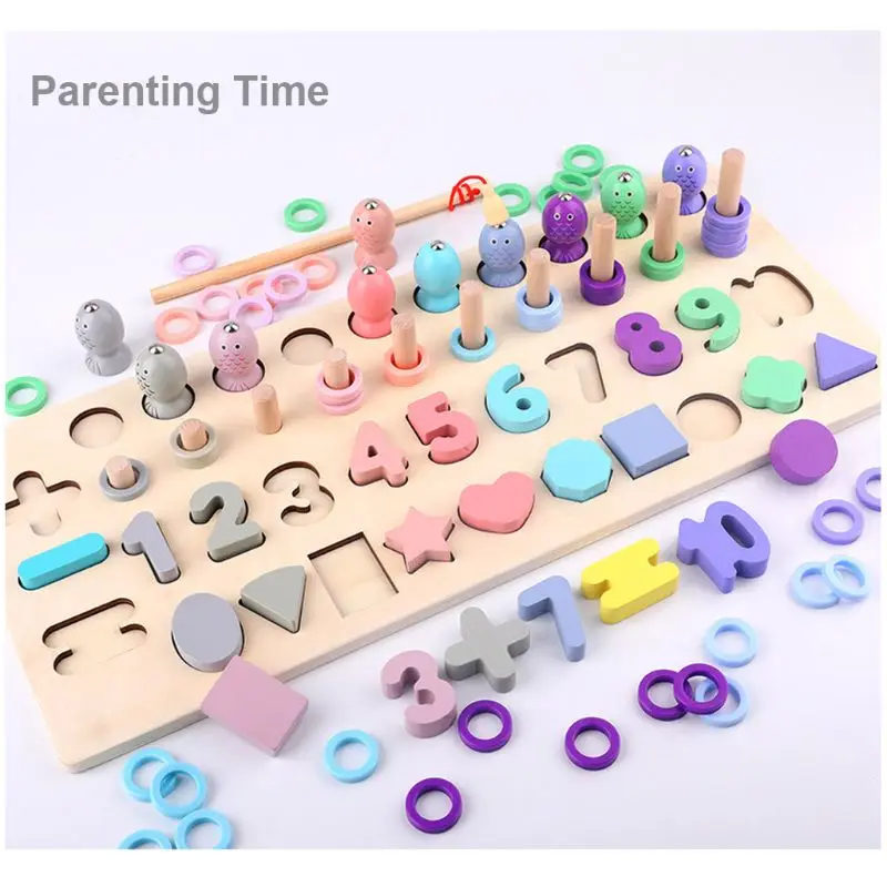 

Montessori Preschool Wooden Learning Toys Digital Matching Fishing Board 63HE