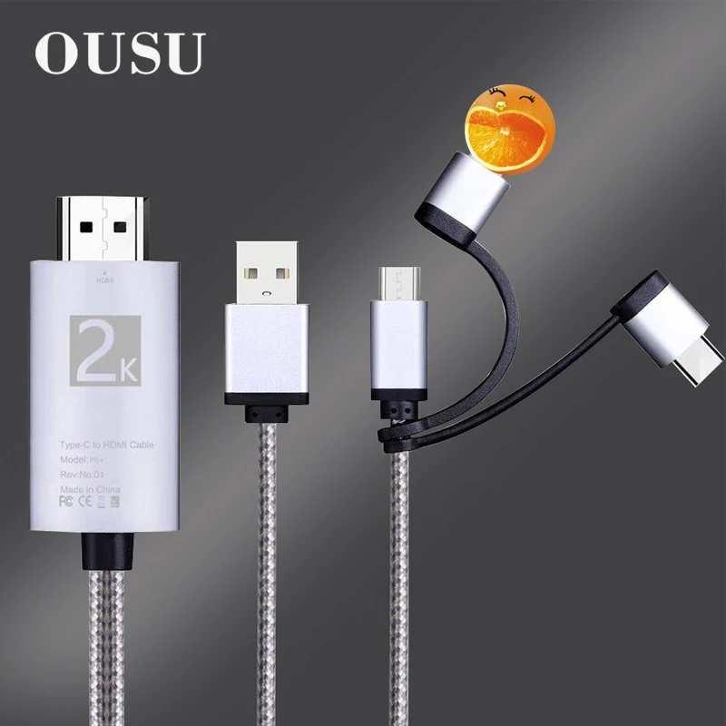 OUSU HDMI VGA адаптер 3 в 1 USB кабель для iphone Android Micro Type C xiaomi кабели мобильных телефонов