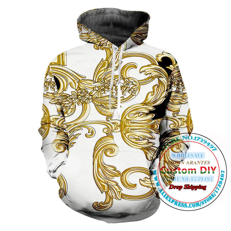 Роскошный чехол с цветочным принтом капюшоном для мужчин и женщин 3D золотого