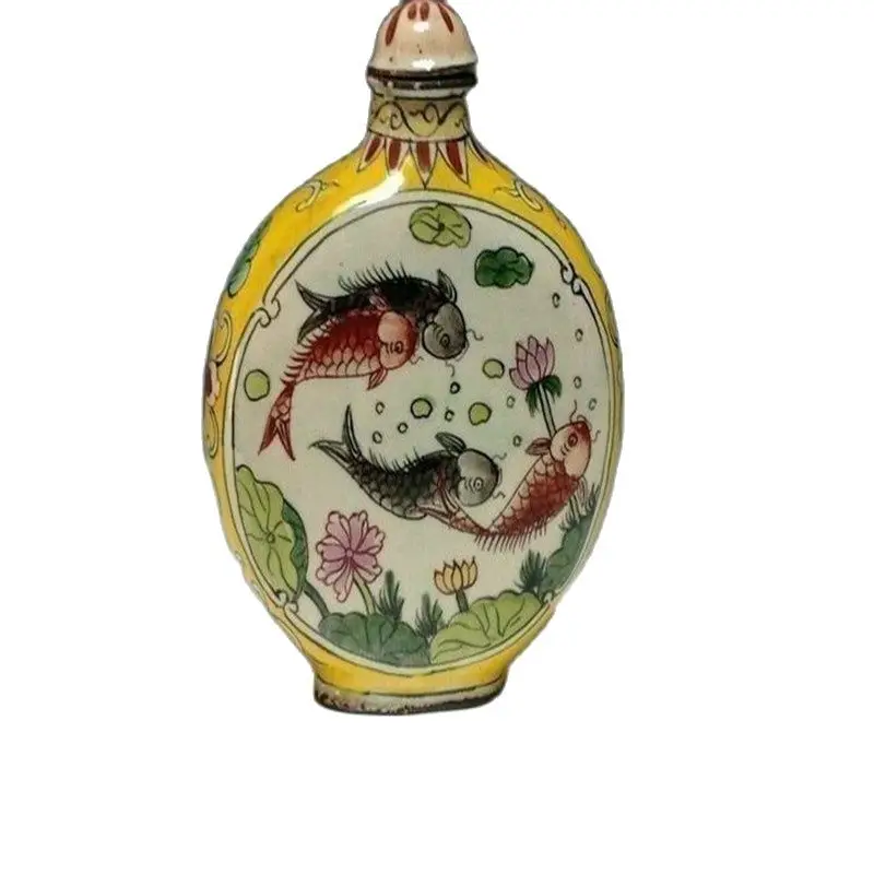 Китайская перегородчатая эмаль ручной росписью рыбы табак бутылочки Цяньлун