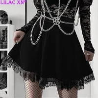 y2k gothic black velvet mini skirts for women girls vintage sexy elastic high waisted lace trim short skirts e girl fairy grunge