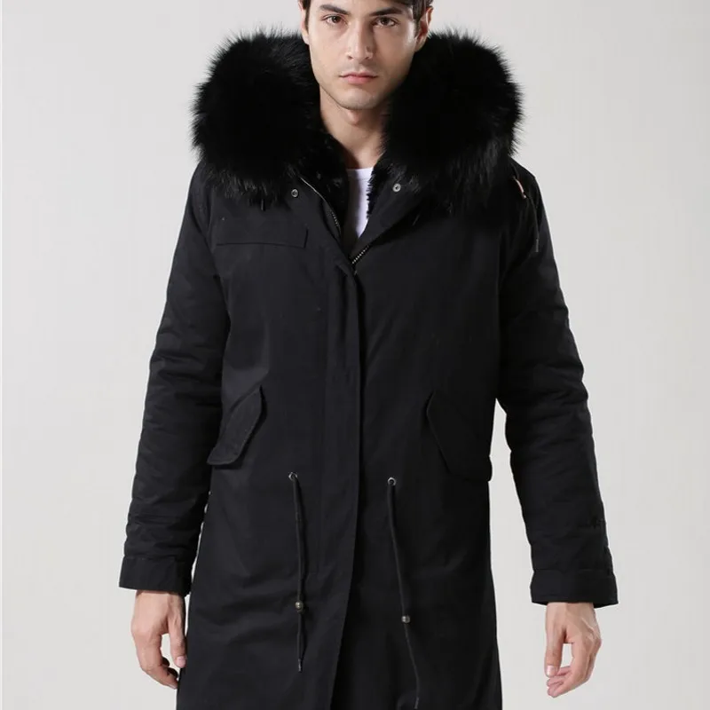 Новинка 2020 Черная Мужская парка с капюшоном и воротником из натурального меха