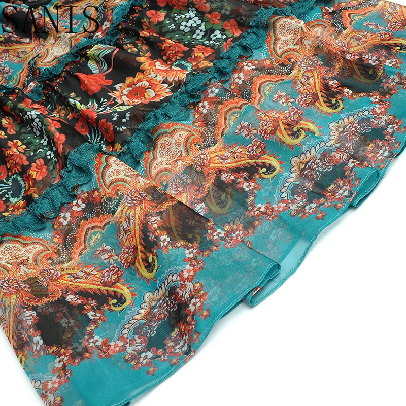 

Sanis Luxury Fashion Women Dress 2021 Spring Runway New Cascading Ruffles Beading Diamonds Flower Print Elegant Party Dress