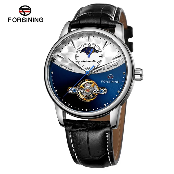 Классические Механические часы Forsining Blue Moon Phase, автоматические турбийон, мужские часы из натуральной кожи, мужские часы, Прямая поставка - Цвет: Type 10