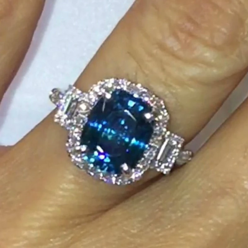 

Deluxe Fashionable Blue Zircon Female Romantic Ring Wedding Princess Bride Love Size 6-11