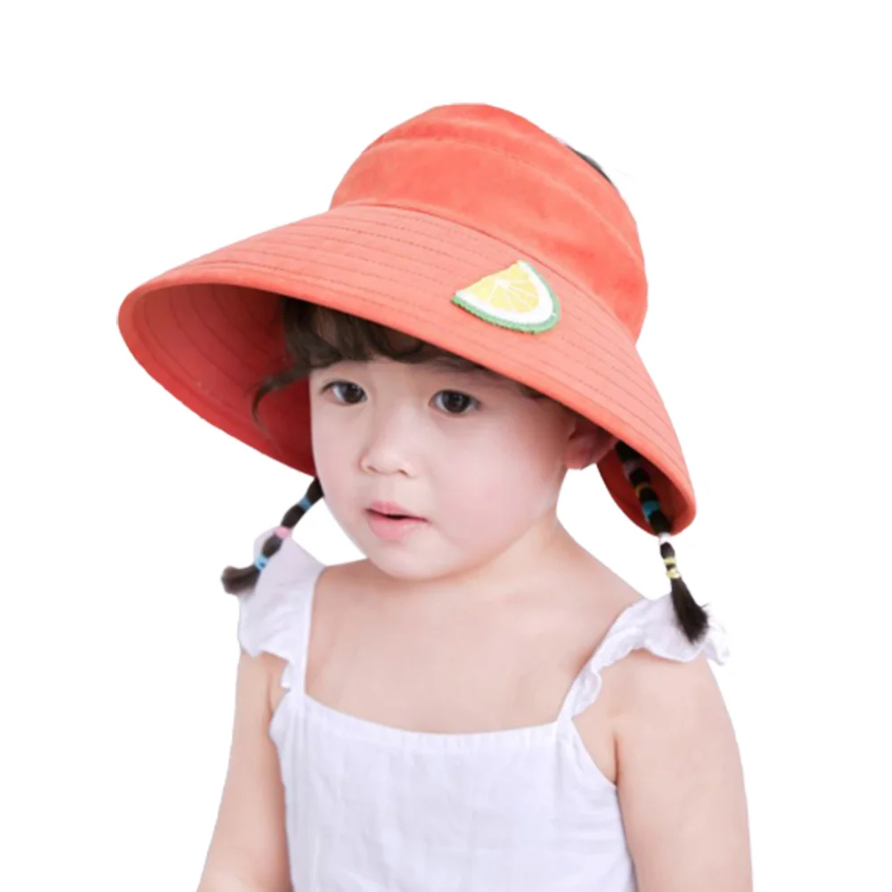

Cute Pineapple Fruit Print Kids Wide Brim Adjustable Sun Hat Empty Top Visor Cap
