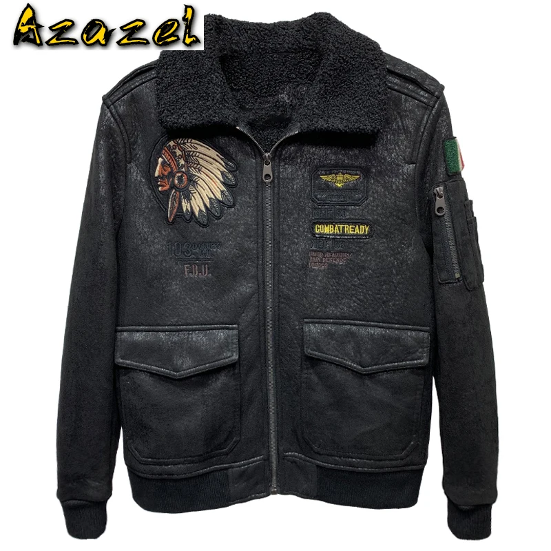 Мужская зимняя куртка-бомбер из меха ягненка размеры до 4XL | одежда