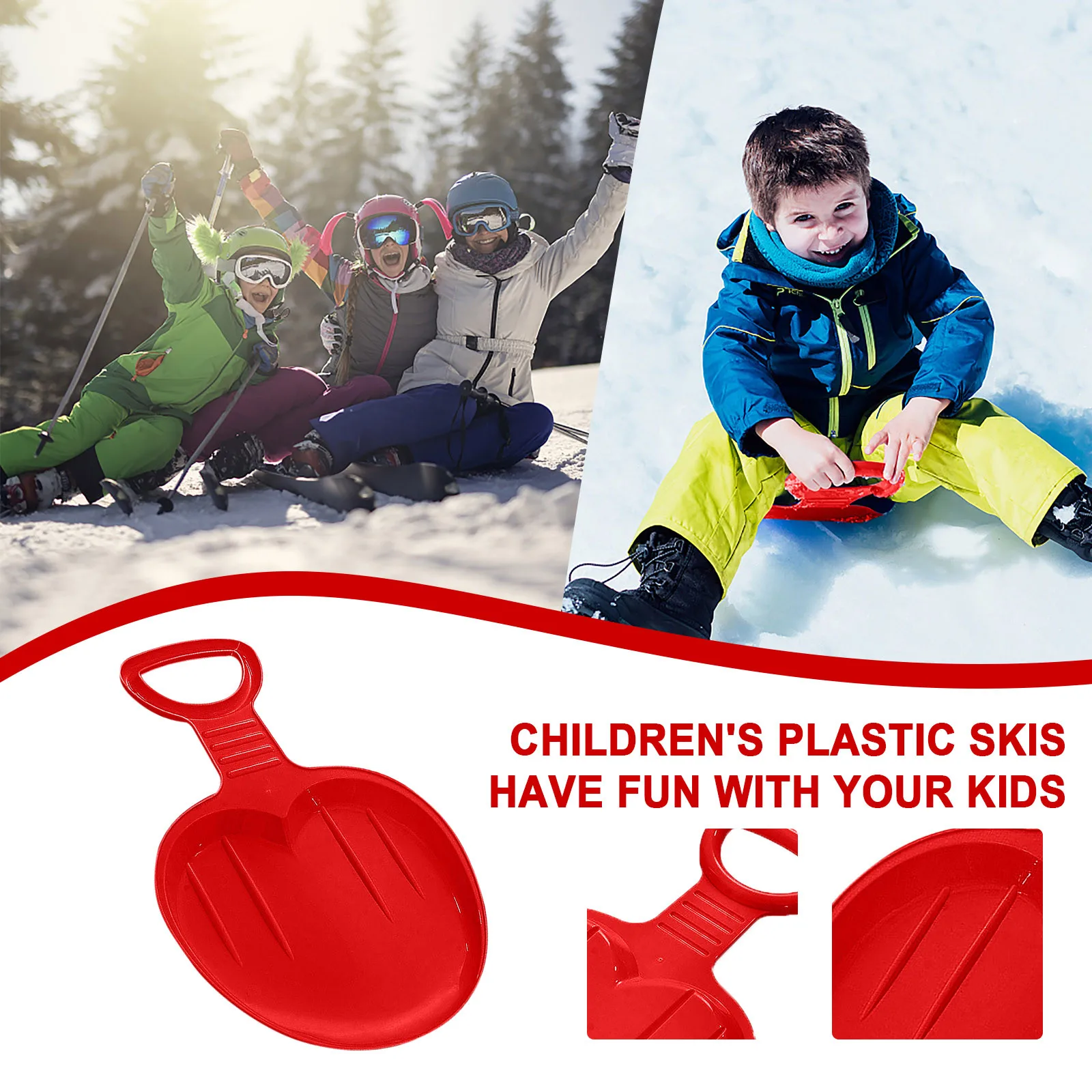 

3 PCS Outdoor Winter Red Plastic Skiing Boards Snow Grass Sand Board Ski Pad Snowboard Grass Ski Pad Sand Slider Snow Luge Gifts