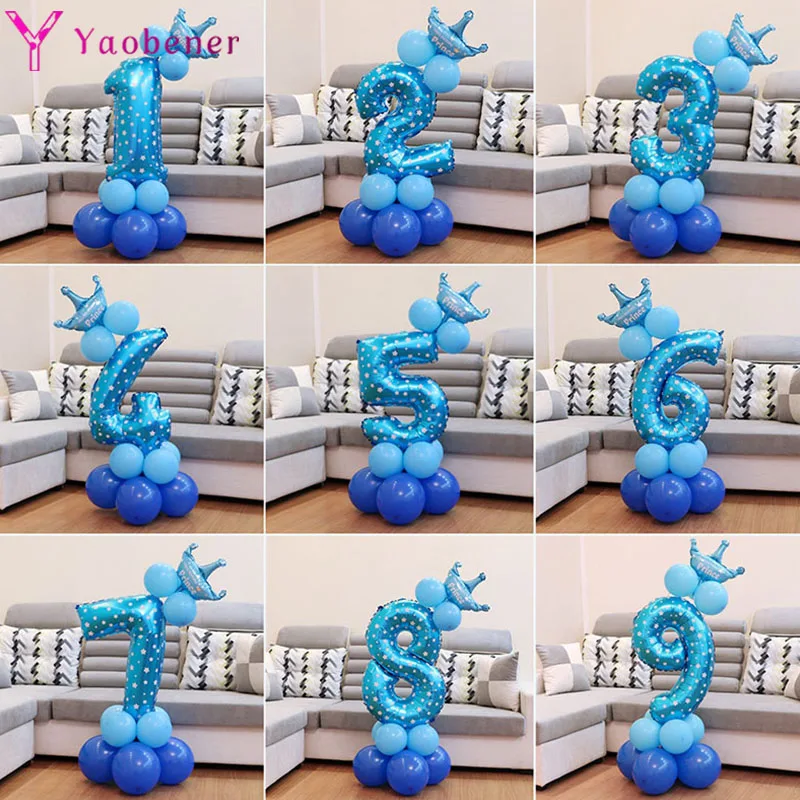 15 шт. синий номер шары из фольги с короной День рождения украшения для детей