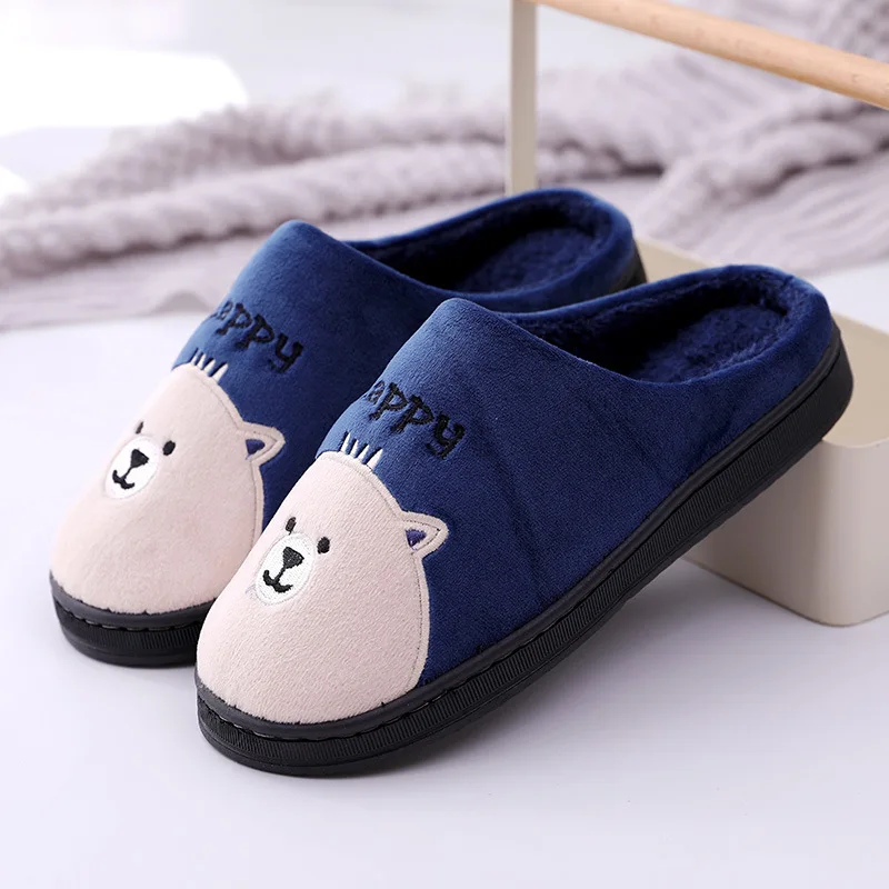 Прямая поставка Мужские зимние домашние тапочки Обувь с рисунком медведя Мягкие