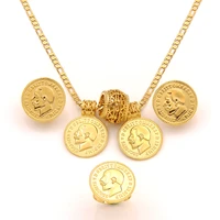 jewellery set 24k gold color jewelry sets for women big coin pendant necklace earring bracelet dubai african bridal gifts set