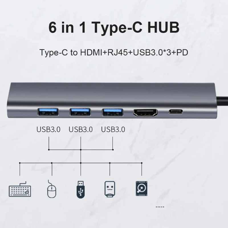 Док-станция 67JA 6 в 1 USB 1000 Тип C к 4K HDTV RJ45 3 0 M LAN Ethernet с PD адаптером разветвитель |