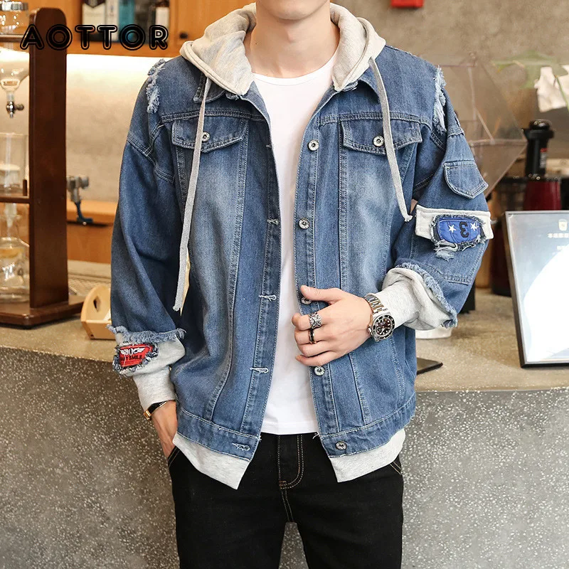 

Модные джинсы в стиле «Хип Повседневная спортивная куртка на открытом воздухе в ковбойском стиле, мужская куртка и хип-хоп, пальто плюс с ка...