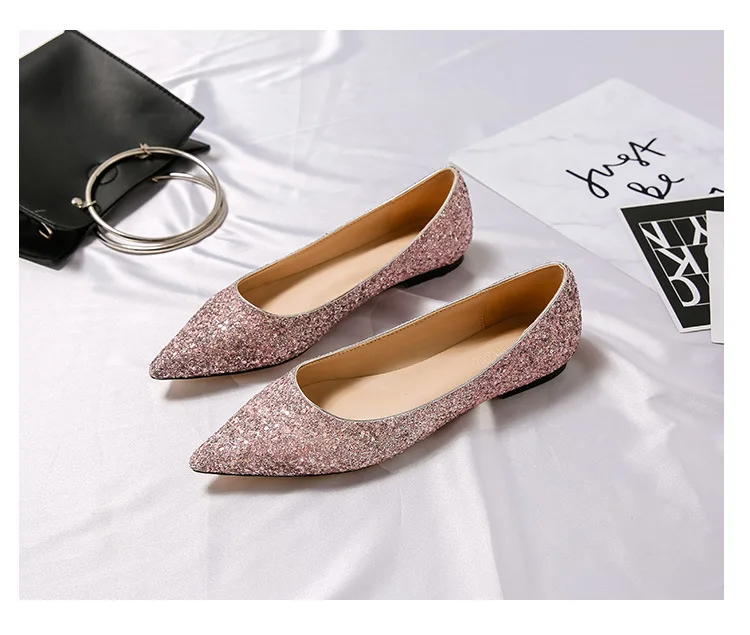Bling-Pink Для женщин; водонепроницаемые мокасины; новые балетки на плоской подошве; женская обувь без шнуровки, элегантные пикантные повседневные Лоферы лаконичные женские туфли размера плюс хиты продаж высокое качество - Цвет: Bling-Pink