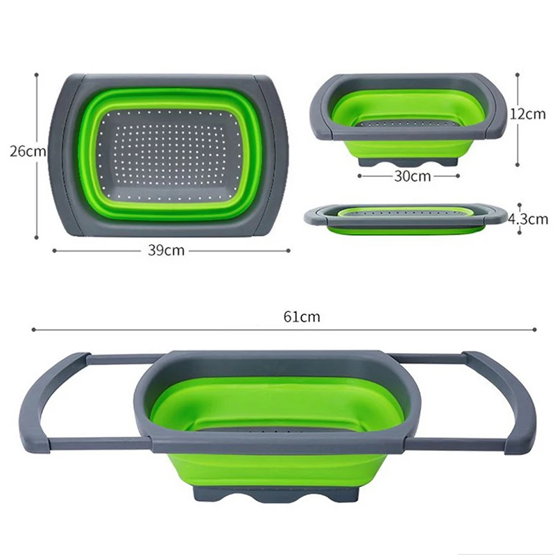 Creative Kitchen Silicone Collapsible Colander Fruit Vegetable Washing Drain Basket With Retractable Handle Accessories | Дом и сад