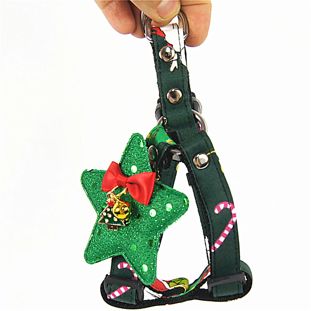 

Christmas Dog Harness Leash Walking Leash Flash Diamond Pet Dog Traction Triangle Chest Back Set For Mini Dog Medium Puppy