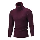 Мужской свитер с высоким воротником, однотонный пуловер в рубчик, зима 2020