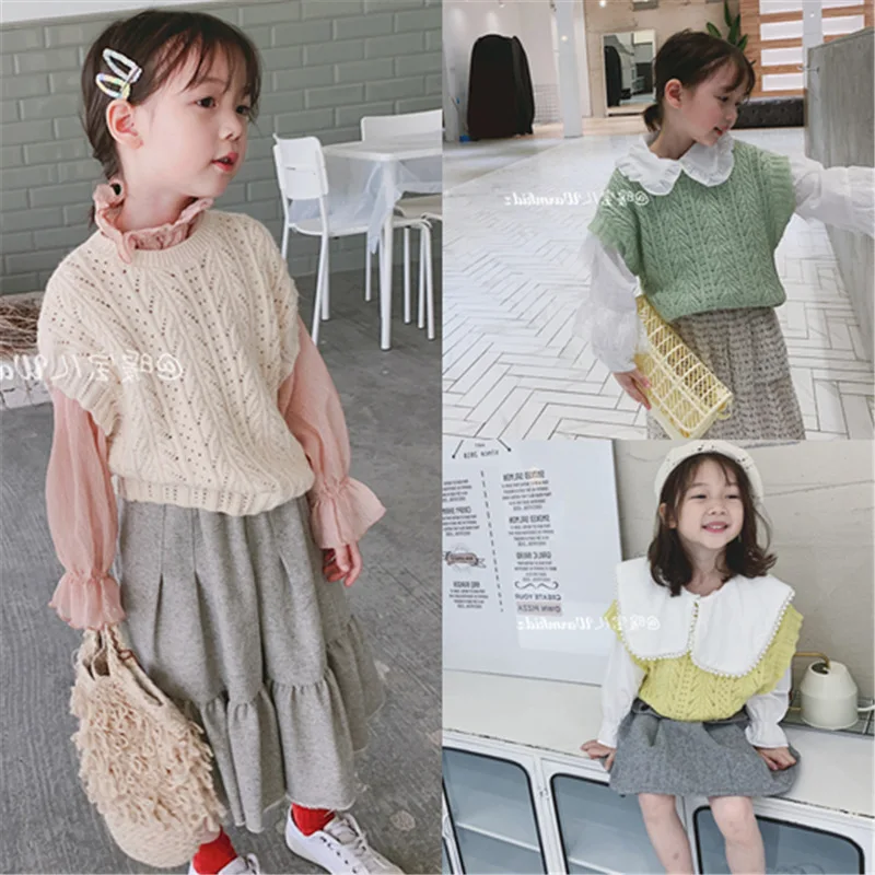 Свитер для девочек однотонный топ без рукавов жилет коллекция 2019 года Детский