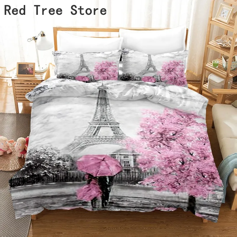 

London Paris City View Bedding Set Skin-friendly Quilt Comforter Cover and Pillowcase Bedclothes EU Single Bed Duvet Cover Set