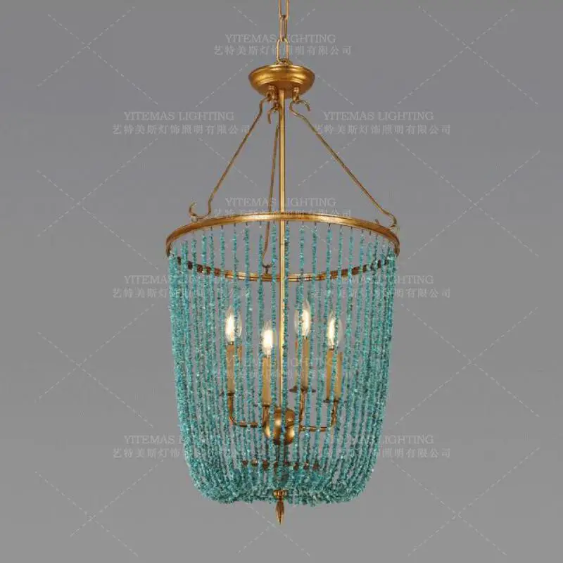 Green turquoise stones chandelier vintage gold retro golden suspension light fixture in kitchen bedroom foyer | Лампы и освещение