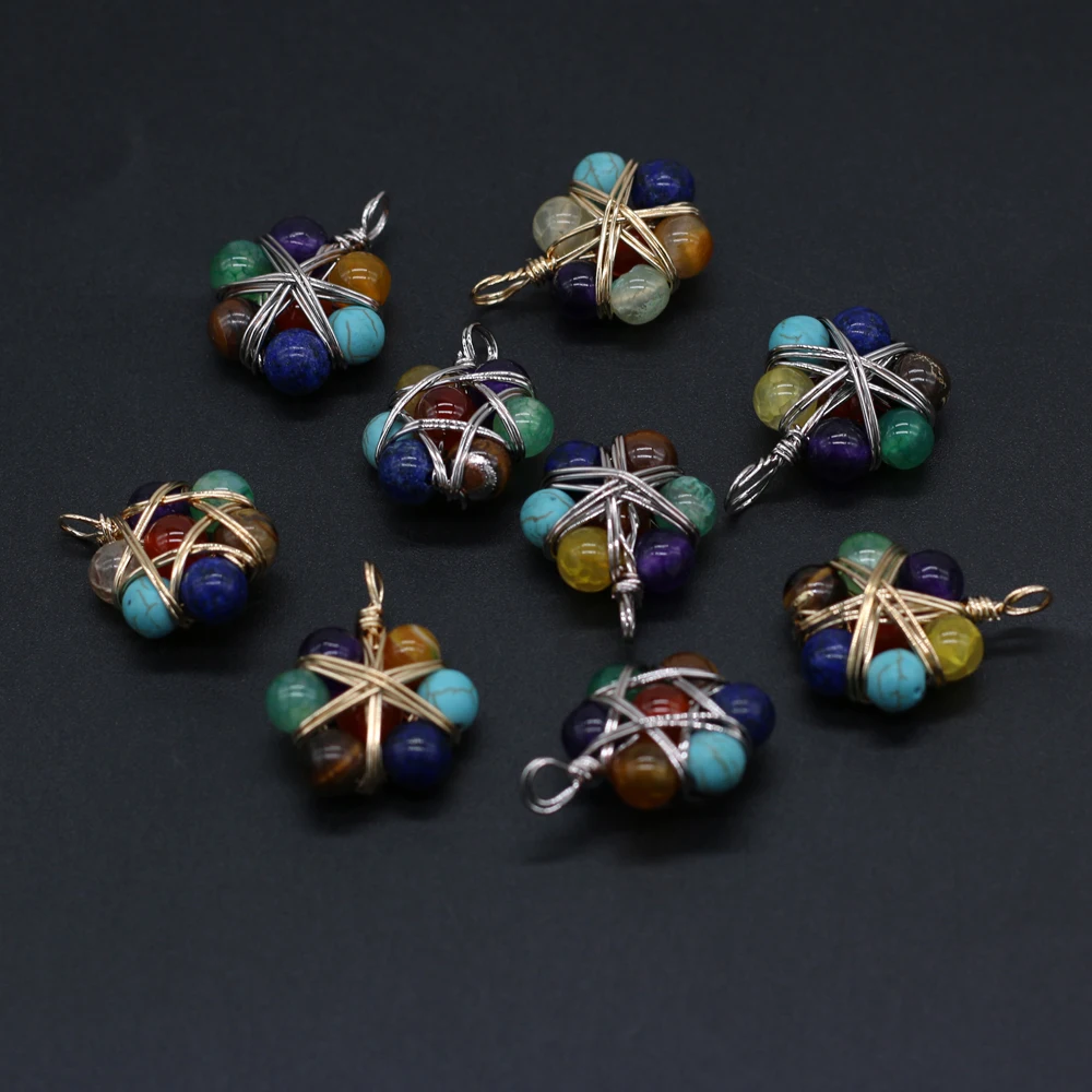 

Wholesale10PCS Natural Sem Stone Six-sided Flower-shaped Gold Wire Pendant Making DIY Exquisite Charms Necklace Earrings Jewelry