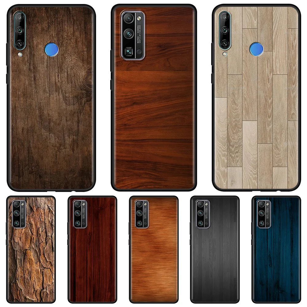 

Phone Case For Honor 8X 20 50 9X 30 Pro Lite 30i Play 9A 8S 20e 20S 9S 9C Black Soft TPU Capa Fashion Texture Wood