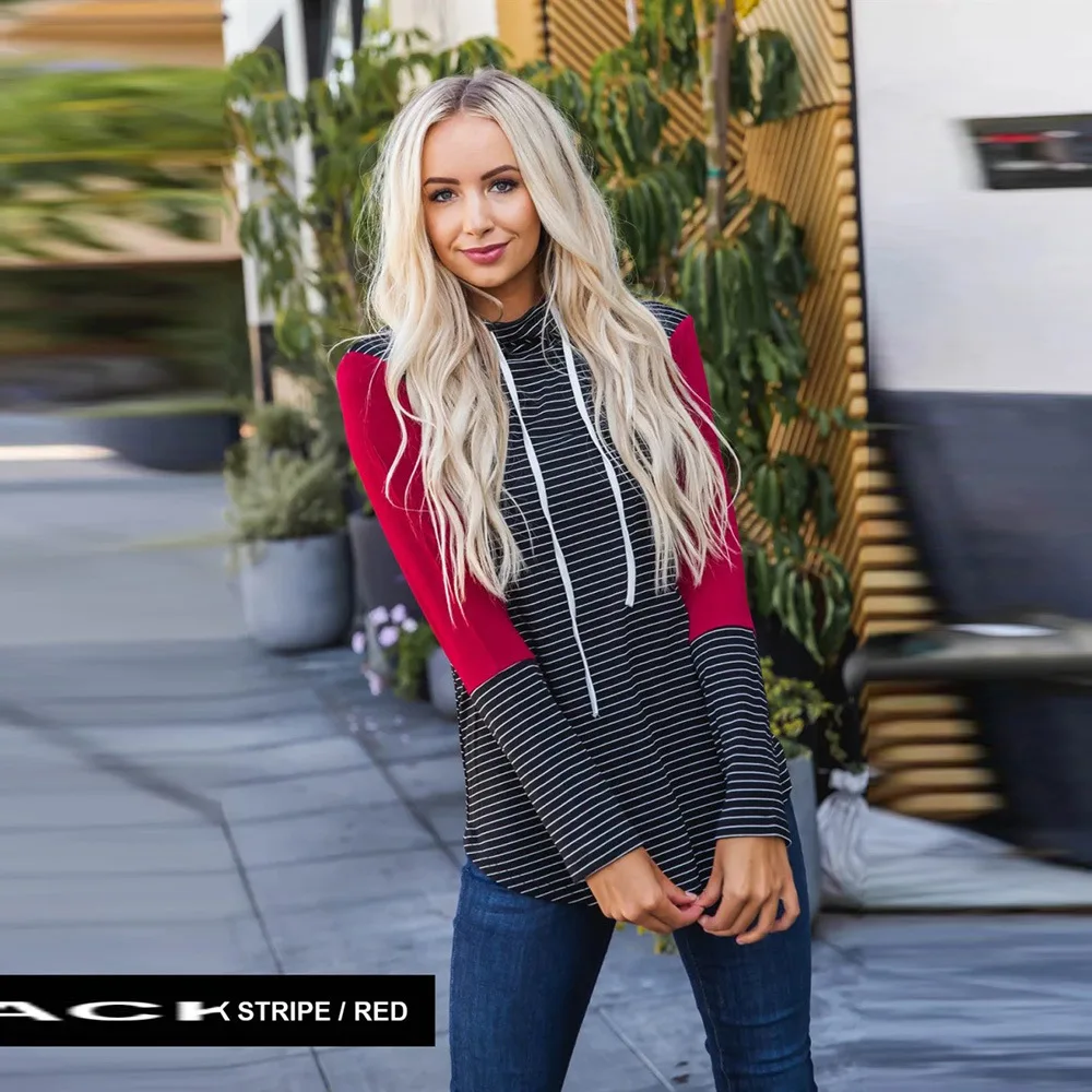 

2020 European American large-size striped printed hooded sweater cross-border long-sleeved Knit Pullover Sweater Tops