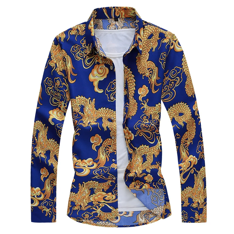 2021 осенне весенняя одежда рубашка с китайским драконом мужская блуза длинными
