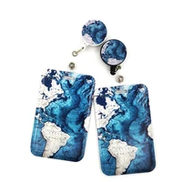 blue world map cute credit card cover lanyards bags retractable badge reel student nurse exhibition enfermera name clips