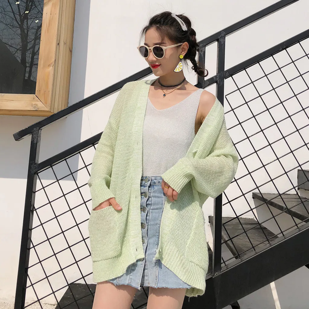 Корейский модный кардиган женское вязаное пальто свитер на весну и осень женская