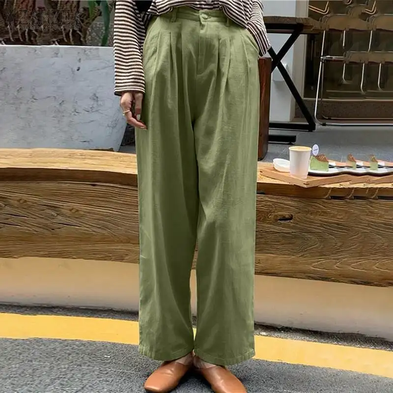 

ZANZEA Women Vintage Solid Overalls Autumn Palazzo Female Casual Back Zipper Long Pantalon High Waist Turnip Oversized Trousers