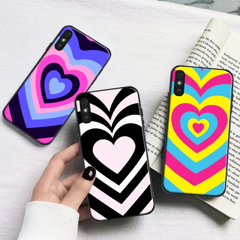 

Fashion Colorful Heart Circle Soft Phone Case For Xiaomi Redmi 7 7A 8 8A 9i 9AT 9T 9A 9C Note 7 8 8T TPU Coque Black Cover