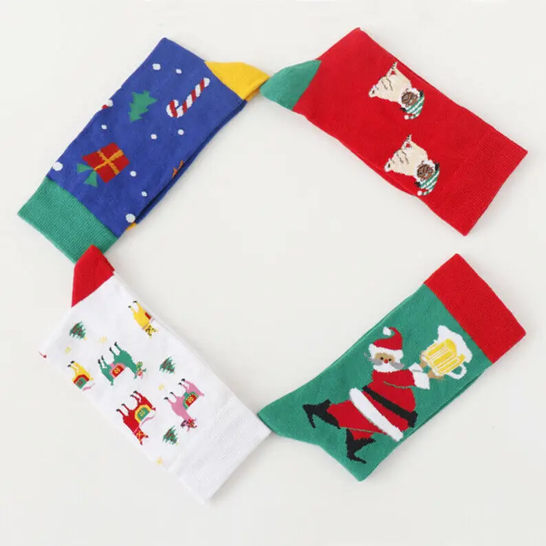 Носки хлопковые разноцветные с принтом Санта-Клауса пива собаки | Женская одежда