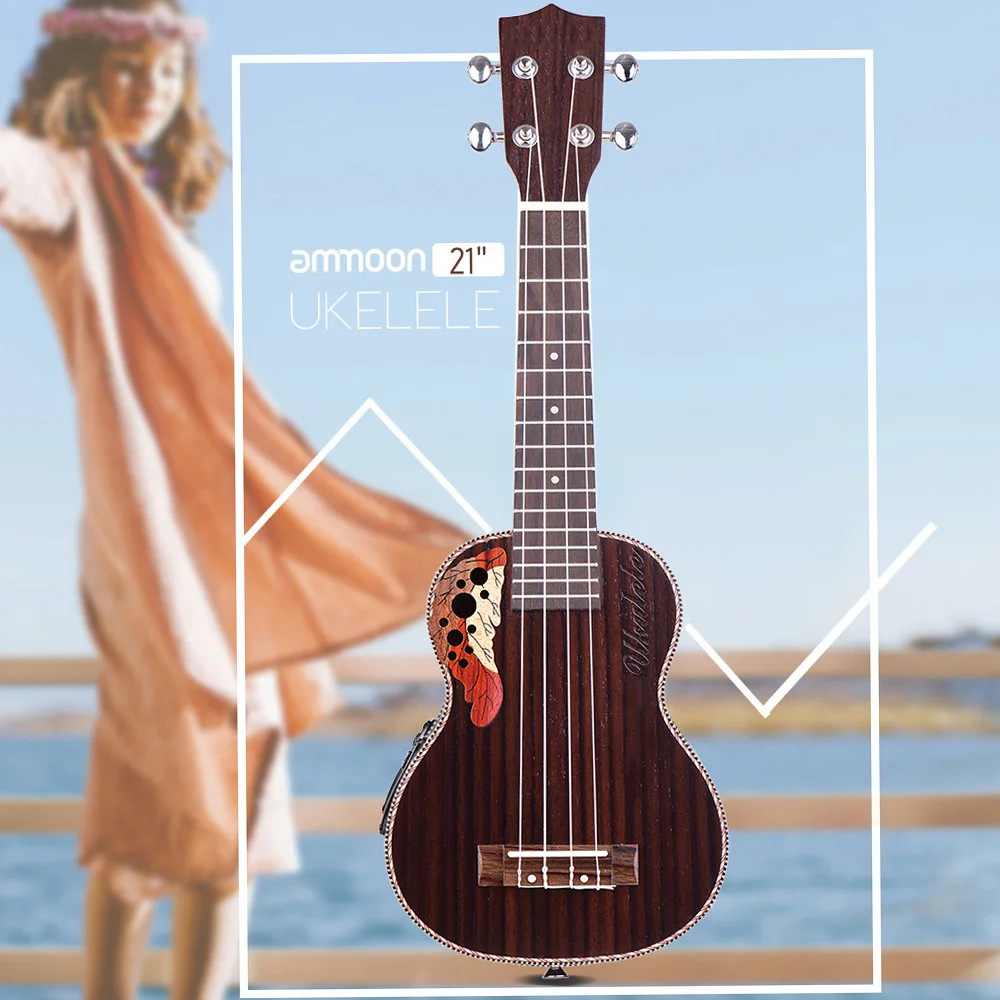 Ukelele de Madeira de Jacarandá com eq Polegada Ukulele 21