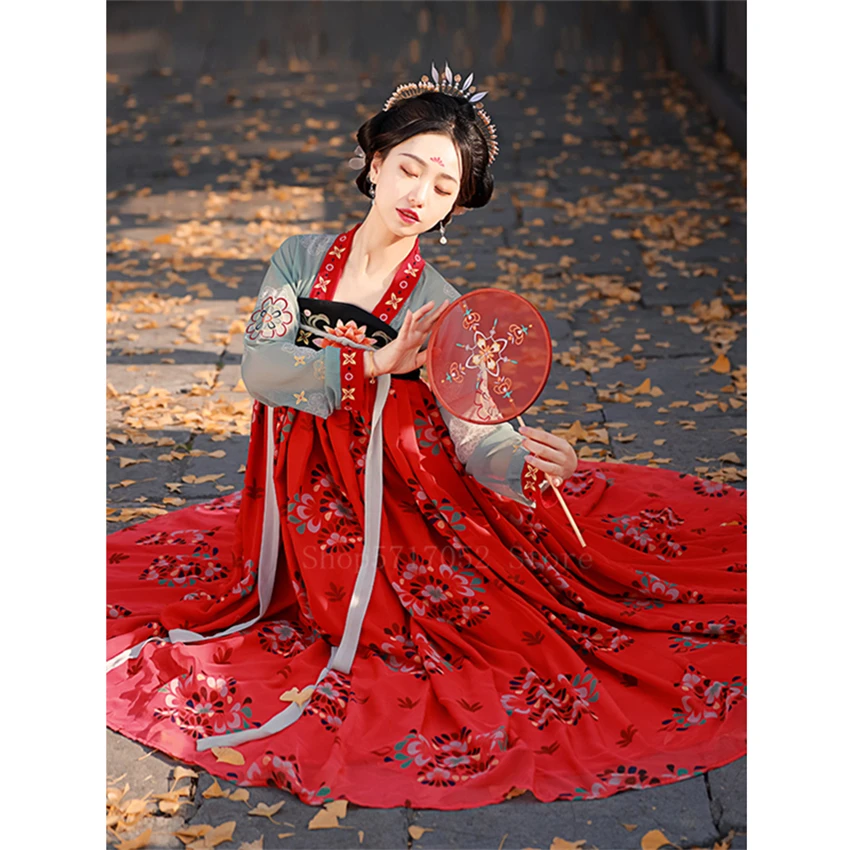 Ретро сказочное женское китайское платье ханьфу старинное винтажное цветочное