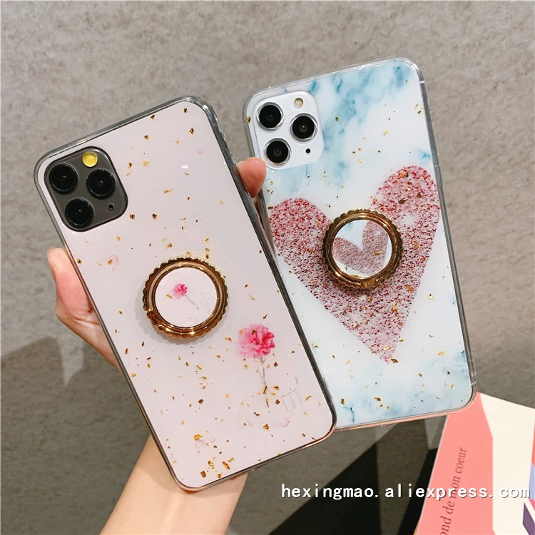 Золотой фольга розовые цветы Любовь Сердце чехол для телефона iphone 11promax XS Max XR X 8 7 6S