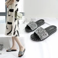 womens new summer outer wear fashion all match sequined thick soled flip flop beach shoes