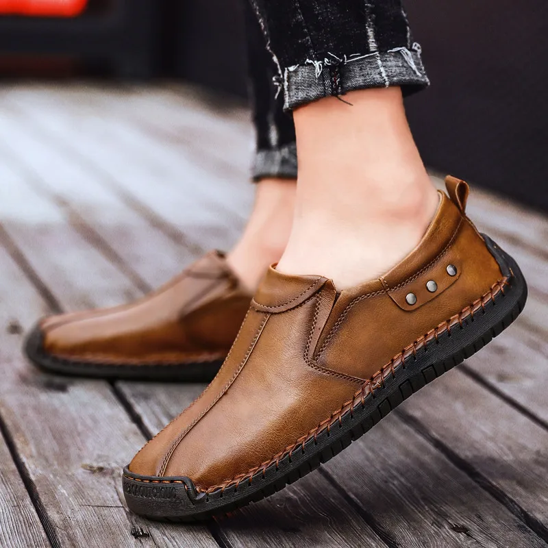 Men Casual Shoes Handmade sewing genuine Leather Loafers Outdoor Men's Quality lace up Flat Moccasins Sneakers | Обувь