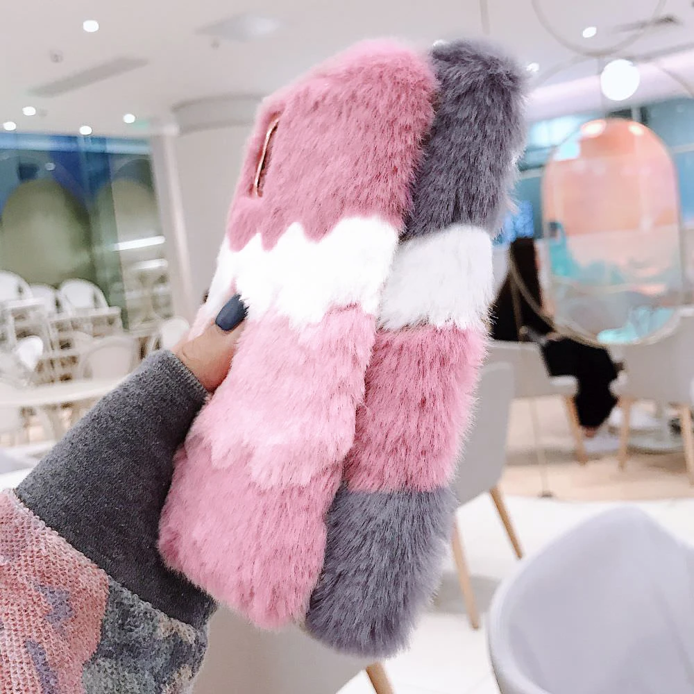 LAPOPNUT for Iphone 11 Pro Xr Xs Max X 8 7 Plus 6 6s 5 5s SE Golden Rabbit Fur Furry Phone Case Hairy Soft Plush TPU Back Cover | Мобильные